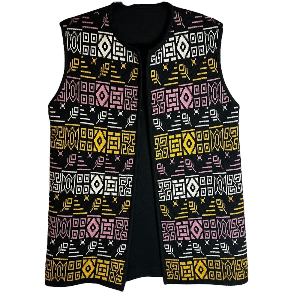 Vintage ILGWU Knit Vest Geometric Mod Boho Grandpa Sweater Vest Retro Festival